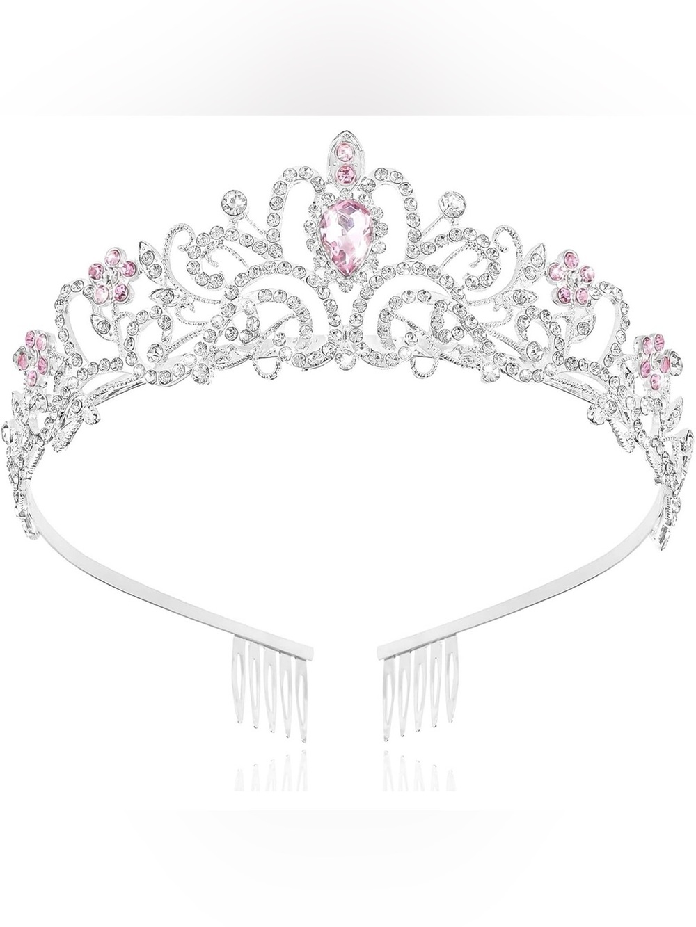 Brand New Silver & Pink Crown Queen Princess Tiara Costume